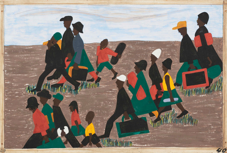 Jacob Lawrence (American, 1917–2000). The migrants arrived in great numbers, 1940-41. Casein tempera on hardboard. 12 x 18" (30.5 x 45.7 cm). Gift of Mrs. David M. Levy. © 2014 Jacob Lawrence