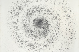 Mira Schendel. Untitled from the series Graphic Objects. 1972. Pressure sensitive transfer type on thin Japanese paper, 37 3/8 × 37 3/8″ (95 × 95 cm). Clara Sancovsky Collection. © 2009 Mira Schendel Estate