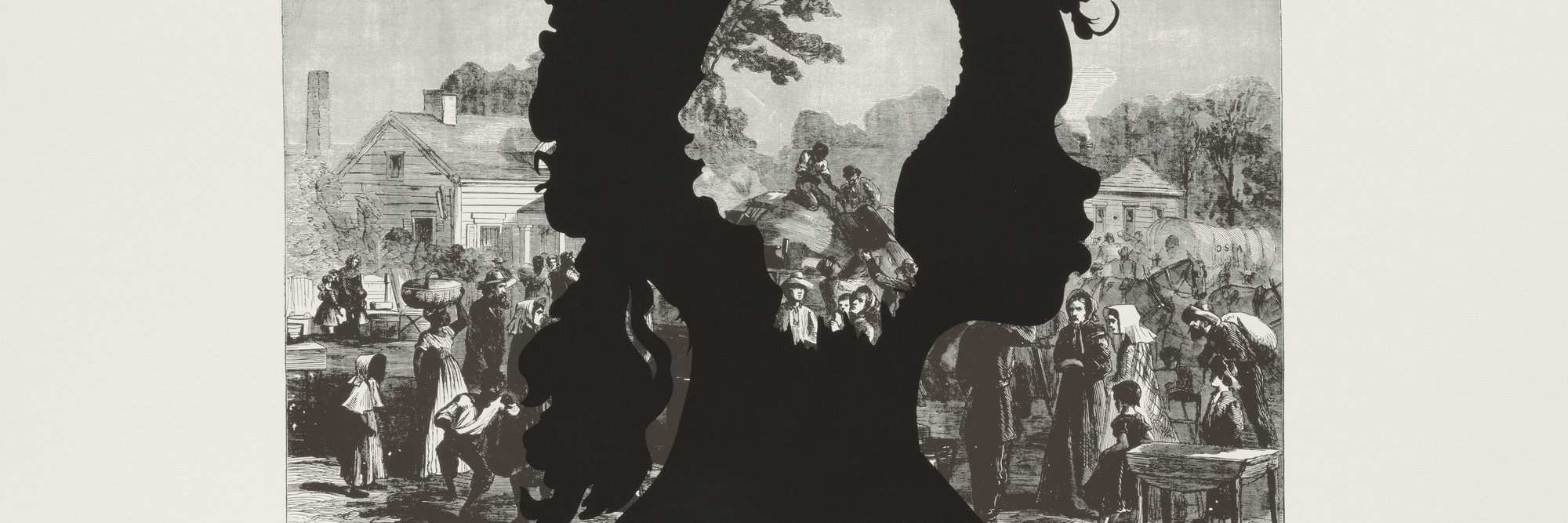 Kara Walker. Exodus of Confederates from Atlanta, from the portfolio Harper’s Pictorial History of the Civil War (Annotated). 2005. One from a portfolio of fifteen lithograph and screenprints, 39 1/16 x 52 15/16" (99.2 x 134.4 cm). Publisher and printer: LeRoy Neiman Center for Print Studies, Columbia University, New York. Edition: 35. The Museum of Modern Art. General Print Fund and The Ralph E. Shikes Fund. © 2007 Kara Walker