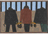 Jacob Lawrence. The Migration Series. 1940–41. Panel 22 of 60: "Another of the social causes of the migrants' leaving was that at times they did not feel safe, or it was not the best thing to be found on the streets late at night. They were arrested on the slightest provocation." Casein tempera on hardboard, c. 12 x 18" (30.5 cm x 45.7 cm). The Museum of Modern Art, New York. Gift of Mrs. David M. Levy. © 2015 The Jacob and Gwendolyn Knight Lawrence Foundation, Seattle/Artists Rights Society (ARS), New York. Digital image © The Museum of Modern Art, New York