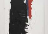 Richard Aldrich. Angie Adams/Franz Kline. 2010–11. Oil, wax, and vine charcoal on cut linen, 7' x 58" (213.4 x 147.3 cm). Collection David A. and Barbara L. Farley. Courtesy the artist and Bortolami Gallery, New York. Photo: Farzad Owrang