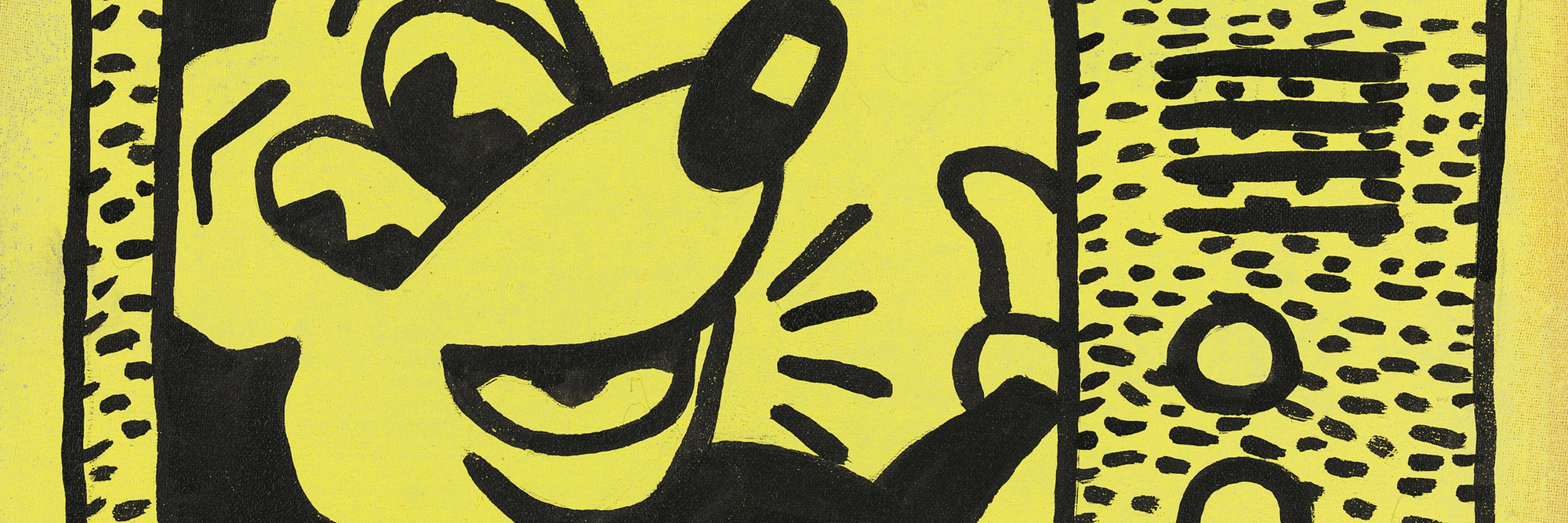 Sturtevant. Haring Tag July 15 1981. 1985. Sumi ink and acrylic on cloth, 9 13/16 × 12 13/16" (25 × 32.5 cm). Estate Sturtevant, Paris. Courtesy Galerie Thaddaeus Ropac, Paris–Salzburg. Photo: Prallen Allsten. © Estate Sturtevant, Paris