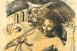 Paul Gauguin. Tahitian Woman with Evil Spirit. c. 1900. Oil transfer drawing, sheet: 22 1/16 x 17 13/16" (56.1 x 45.3 cm). Private collection