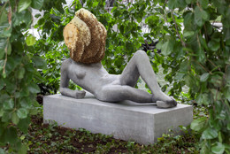 Pierre Huyghe. Untilled (Liegender Frauenakt) [Reclining female nude]. 2012. Concrete with beehive structure, wax, and live bee colony; figure: 29 1/2 x 57 1/16 x 17 11/16" (75 x 145 x 45 cm), base: 11 13/16 x 57 1/16 x 21 5/8" (30 x 145 x 55 cm), beehive dimensions variable. The Museum of Modern Art, New York. Purchase. © 2015 Pierre Huyghe
