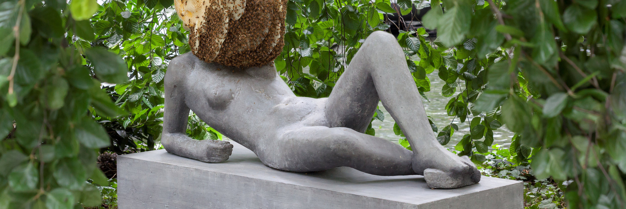 Pierre Huyghe. Untilled (Liegender Frauenakt) [Reclining female nude]. 2012. Concrete with beehive structure, wax, and live bee colony; figure: 29 1/2 x 57 1/16 x 17 11/16" (75 x 145 x 45 cm), base: 11 13/16 x 57 1/16 x 21 5/8" (30 x 145 x 55 cm), beehive dimensions variable. The Museum of Modern Art, New York. Purchase. © 2015 Pierre Huyghe