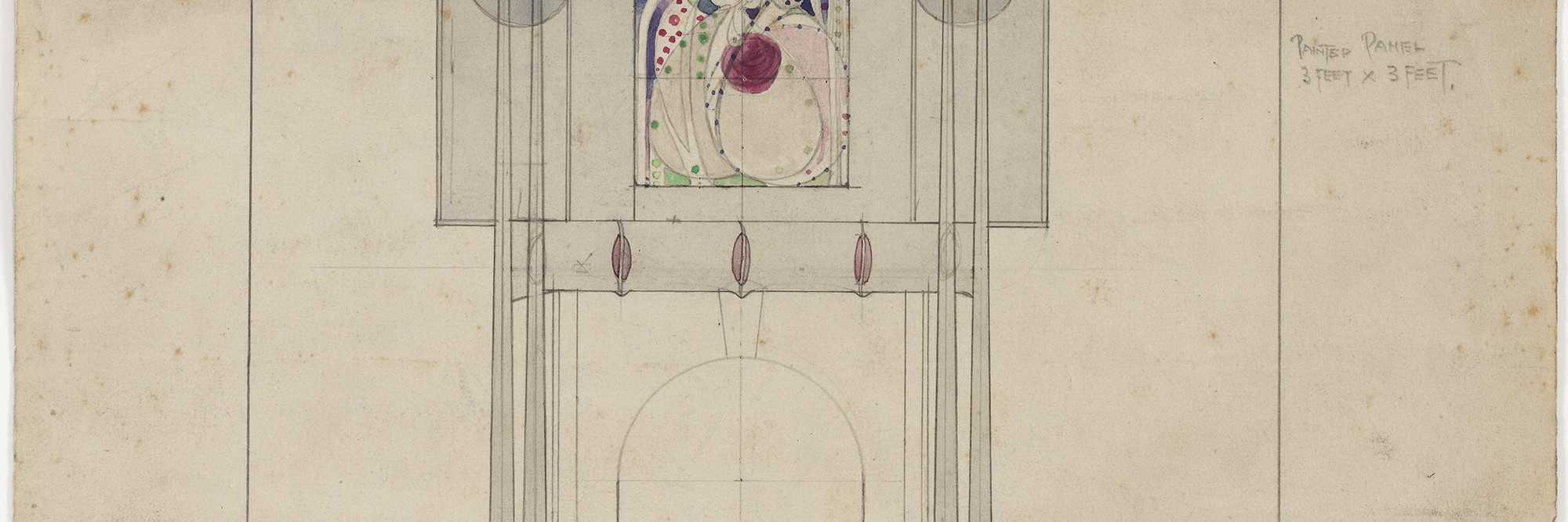 Charles Rennie Mackintosh (British, 1868–1928) and Margaret Macdonald (British, 1865–1933). Design for a Fireplace Wall, interior elevation of drawing room at 3 Lilybank Terrace, Glasgow. 1901. Pencil and watercolor on paper. 11 1/2 × 10 3/4″ (29.2 × 27.3 cm). The Museum of Modern Art, New York. Gift of Joseph H. Heil, by exchange, 2009
