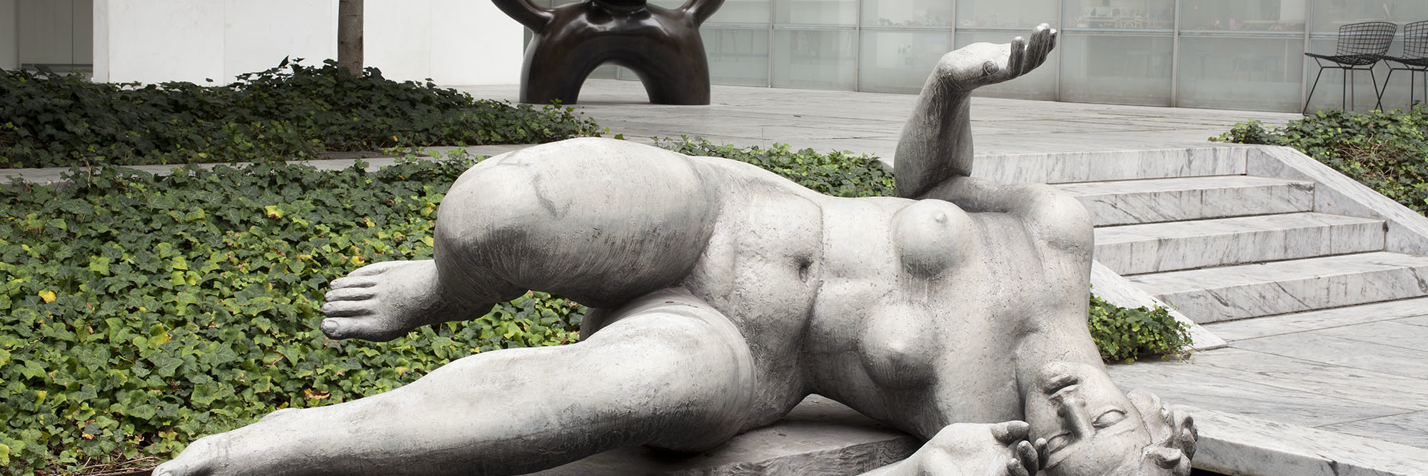 Shown, from back: Joan Miró. Moonbird. 1966. Bronze, 7' 6" x 6' 6" x 57" (228.5 x 198.2 x 144.9 cm). Nina and Gordon Bunshaft Bequest. © 2012 Successió Miró/Artists Rights Society (ARS), New York/ADAGP, Paris; Aristide Maillol. The River. Begun 1938–39; completed 1943 (cast 1948). Lead, 53 3/4" x 7' 6" x 66" (136.5 x 228.6 x 167.7 cm), on lead base designed by the artist 9 3/4 x 67 x 27 3/4" (24.8 x 170.1 x 70.4 cm). Printer: Alexis Rudier. Mrs. Simon Guggenheim Fund. © 2012 Artists Rights Society (ARS), New York/ADAGP, Paris