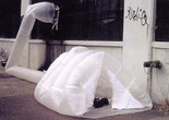 Michael Rakowitz. paraSITE homeless shelter. 1997. Polyethylene, 42" x 36" x 11' (107 x 91.5 x 335 cm). The Museum of Modern Art, New York. Gift of Michael Rakowitz and Lombard-Freid Projects