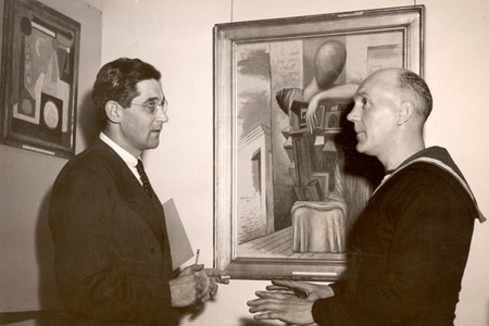 James Thrall Soby and a serviceman at the Museum’s Servicemen’s Party, fall 1943. James Thrall Soby papers. The Museum of Modern Art Archives, New York.