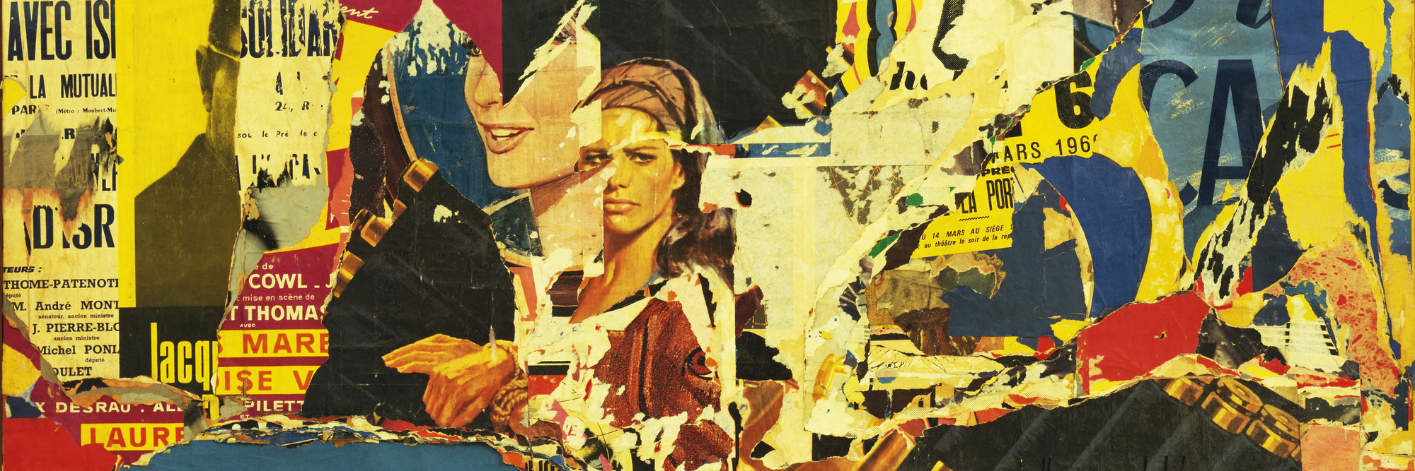 Jacques de la Villeglé. 122 rue du Temple. 1968. Torn and collaged painted and printed paper on linen, 62 5/8″ × 6' 10 3/4″ (159.2 × 210.3 cm). Gift of Joachim Aberbach (by exchange). © 2004 Artists Rights Society (ARS), New York/ADAGP, Paris