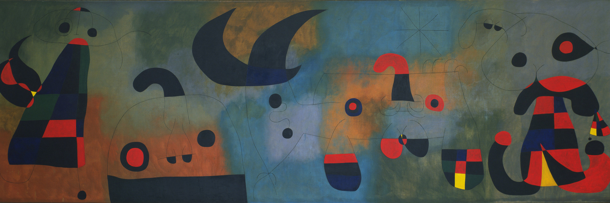 Joan Miró. Mural Painting. Barcelona, October 18, 1950–January 26, 1951. Oil on canvas, 6′ 2 3/4″ × 19′ 5 3/4″ (188.8 × 593.8 cm). Mrs. Simon Guggenheim Fund. © 2016 Successió Miró / Artists Rights Society (ARS), New York / ADAGP, Paris