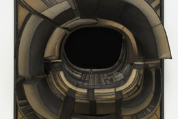 Lee Bontecou. Untitled. 1961. Welded steel, canvas, black fabric, rawhide, copper wire, and soot, 6′ 8 1/4″ × 7′ 5" × 34 3/4″ (203.6 × 226 × 88 cm). Kay Sage Tanguy Fund. © 2016 Lee Bontecou. Photo: Jonathan Muzikar