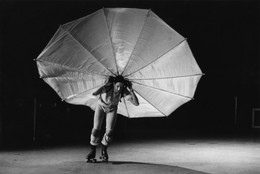 Peter Moore. Photograph of Robert Rauschenberg’s Pelican (1963) as performed in a former CBS television studio, New York, during the First New York Theater Rally, May 1965. © Barbara Moore/Licensed by VAGA, New York, NY, courtesy Paula Cooper Gallery, New York