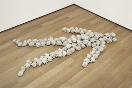 Installation view of the exhibition Alighiero Boetti: Game Plan, The Museum of Modern Art, New York, July 1–October 1, 2012. Alighiero Boetti. Io che prendo il sole a Torino il 19 gennaio 1969 (Me sunbathing in Turin 19 January 1969). 1969. 101 concrete stones, 69 11/16 × 35 7/16″ (177 × 90 cm). Private collection, Turin. © 2011 Artists Rights Society (ARS), New York/SIAE, Rome