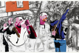 Erik van Lieshout (Dutch, born 1968). Untitled. 2014. Conté crayon, synthetic polymer paint, felt-tip pen, and vinyl on paper, 59 x 107 7/8" (149.9 x 274 cm). The Museum of Modern Art, New York. Acquired through the generosity of The Contemporary Drawing and Print Associates of The Museum of Modern Art in memory of Riva Castleman, 2015. © 2017 Erik van Lieshout