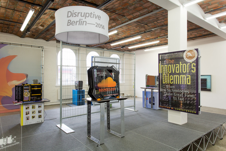 Installation view of Simon Denny: The Innovator's Dilemma, on view at MoMA PS1. Photo: Pablo Enriquez.