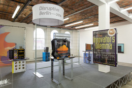 Installation view of Simon Denny: The Innovator's Dilemma, on view at MoMA PS1. Photo: Pablo Enriquez.