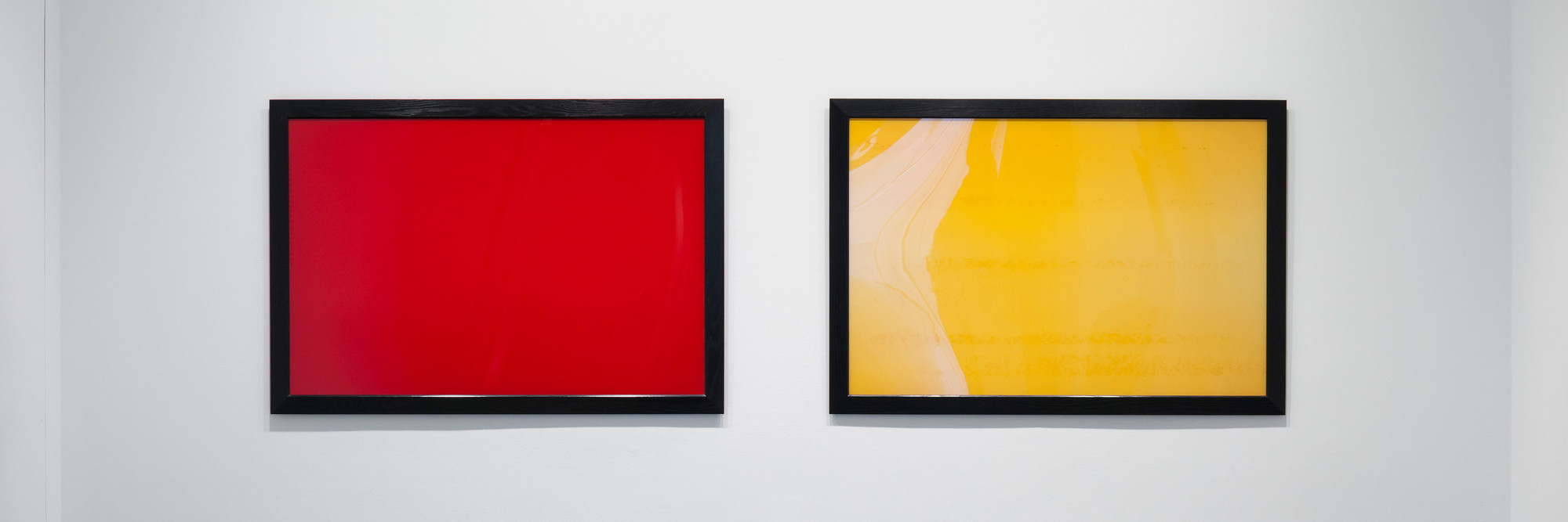 Installation view of Inbox: Andres Serrano from The Abramson Collection. Shown, from left: Andres Serrano. Blood. 1987. Chromogenic color print, 40 × 60″ (101.6 × 152.4 cm). The Abramson Collection. Gift of Stephen and Sandra Abramson. © 2017 Andres Serrano; Andres Serrano. Piss. 1987. Chromogenic color print, 40 × 60″ (101.6 × 152.4 cm). The Abramson Collection. Gift of Stephen and Sandra Abramson. © 2017 Andres Serrano. Photo: Jonathan Muzikar