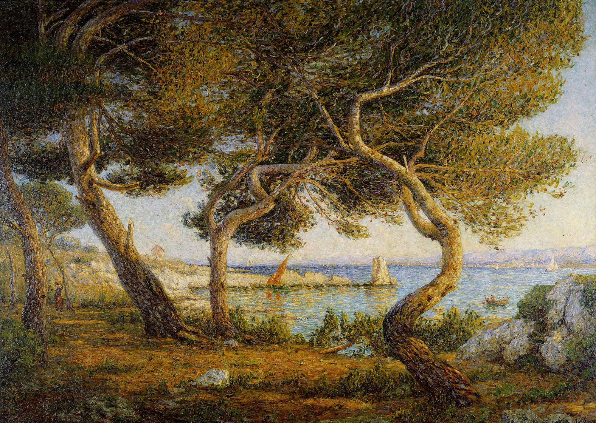 *Les Pins, effet de soleil à Saint Honorat (Cannes) (Pine Trees, Effect of Sunlight at Saint Honorat [Cannes])*