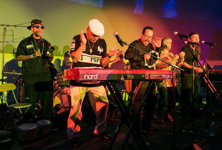 Calentura featuring Joe Bataan, Los Hacheros, Que Bajo, Nickodemus, and Subsuelo on September 27, 2015. Presented at MoMA PS1 as part of VW Sunday Sessions 2015-2016. Photograph: Charles Roussel.