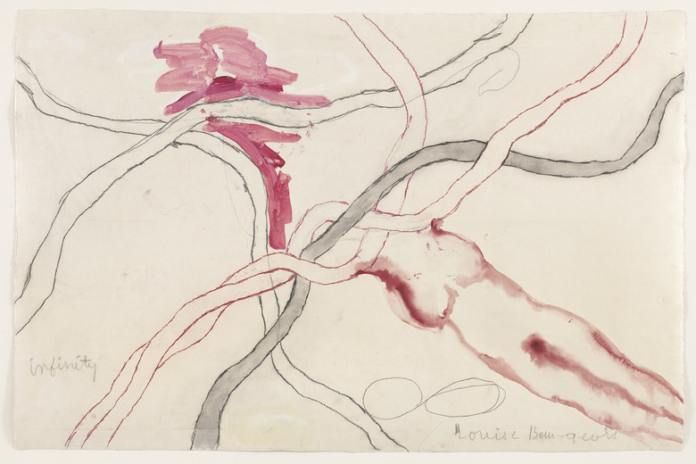 No. 5 of 14 from the installation set À l’Infini (To Infinity), 2008. Soft ground etching, with selective wiping, watercolor, gouache, pencil, colored pencil, and watercolor wash additions. The Museum of Modern Art, New York. Purchased with funds provided by Agnes Gund, Marie-Josée and Henry R. Kravis, Marlene Hess and James D. Zirin, Maja Oeri and Hans Bodenmann, and Katherine Farley and Jerry Speyer, and Richard S. Zeisler Bequest (by exchange). 590.2010.5