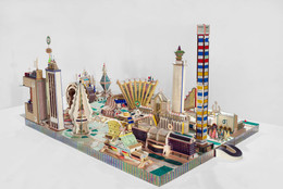 Bodys Isek Kingelez. Kimbembele Ihunga. 1994. Paper, cardboard, polystyrene, mixed media, 51 3/16 × 72 13/16 × 126" (130 × 185 × 320 cm). CAAC - The Pigozzi Collection, Geneva. © Bodys Isek Kingelez. Photo: Maurice Aeschimann. Courtesy CAAC - The Pigozzi Collection