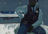 Kerry James Marshall. Untitled (policeman). 2015. Synthetic polymer paint on PVC panel with plexi frame, 60 × 60" (152.4 × 152.4 cm). The Museum of Modern Art, NY. Gift of Mimi Haas in honor of Marie-Josée Kravis