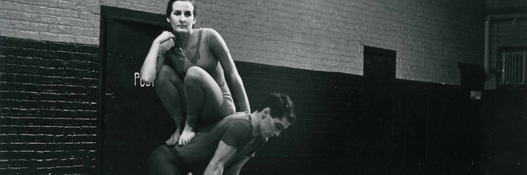 Peter Moore. Performance view of Trisha Brown and Steve Paxton in Brown’s Lightfall, Concert of Dance #4, January 30, 1963. © Barbara Moore/Licensed by VAGA, New York, NY. Courtesy Paula Cooper, New York