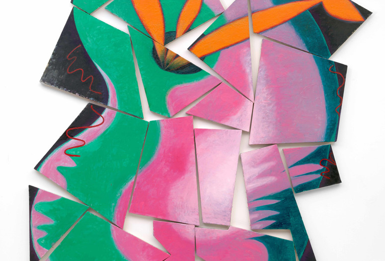 Elizabeth Murray. Painters Progress. Spring 1981. Oil on canvas, 19 panels, 9' 8" x 7' 9" (294.5 x 236.2 cm). The Museum of Modern Art, NY. Acquired through the Bernhill Fund and gift of Agnes Gund. © 2018 Estate of Elizabeth Murray/Artists Rights Society (ARS), New York