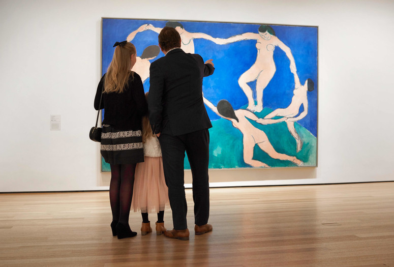 Above: MoMA's Painting and Sculpture Galleries. Shown: Henri Matisse. Dance (I). Paris, Boulevard des Invalides, early 1909. Oil on canvas. Gift of Nelson A. Rockefeller in honor of Alfred H. Barr, Jr. © 2018 Succession H. Matisse/Artists Rights Society (ARS), New York. Photo: Gregg Pasquarelli