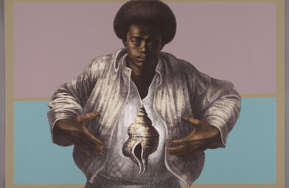 Charles White (American, 1918-1979). Sound of Silence. 1978. Lithograph, 25 1/8 x 35 5/16" (63.8 x 89.7 cm). The Art Institute of Chicago, Margaret Fisher Fund. © The Charles White Archives/ © The Art Institute of Chicago