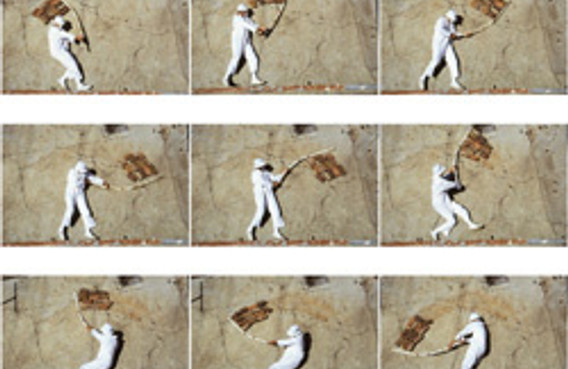 Robin Rhode. Stone Flag. 2004. Nine chromogenic color prints, each 12 1/16 x 18 1/16" (30.6 x 45.8 cm). The Museum of Modern Art, New York. Fund for the Twenty-First Century. © 2005 Robin Rhode