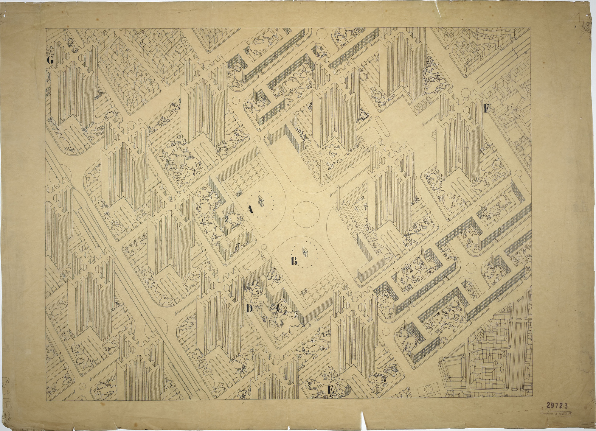 Le Corbusier (Charles-Édouard Jeanneret). Plan Voisin for Paris. 1925.