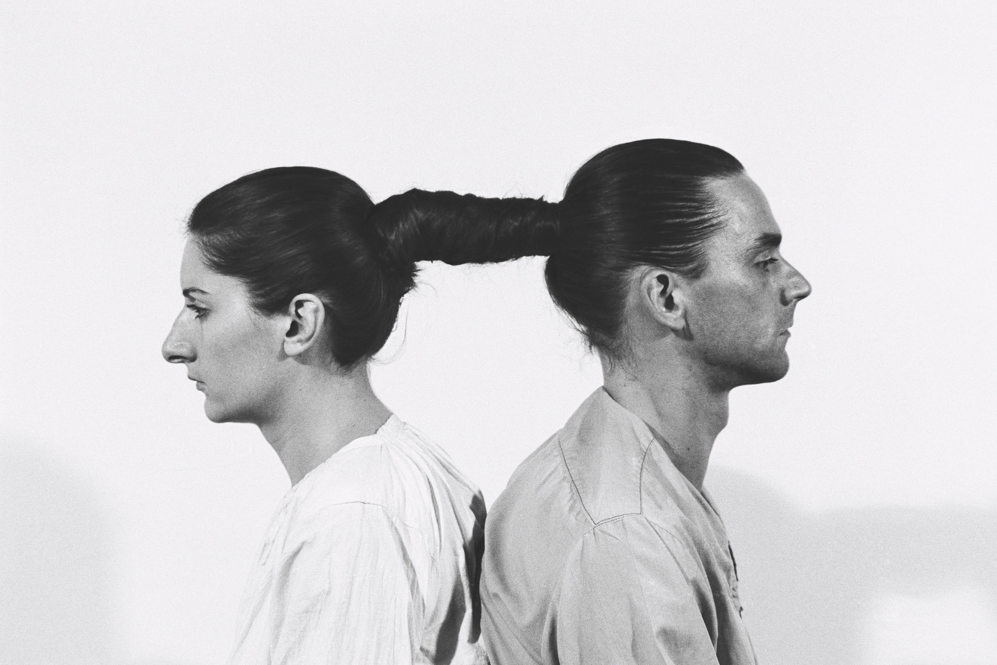 Marina Abramović and Ulay. _Relation in Time._ Originally performed at 1977 for 17 hours at Studio G7, Bologna. Still from 16mm film transferred to video (black and white, sound). 50:33 min. © 2010 Marina Abramović. Courtesy Marina Abramović and Sean Kelly Gallery/Artists Rights Society (ARS), New York Reperformed continuously in shifts throughout the exhibition Marina Abramović: The Artist Is Present at MoMA, March 14-May 31, 2010