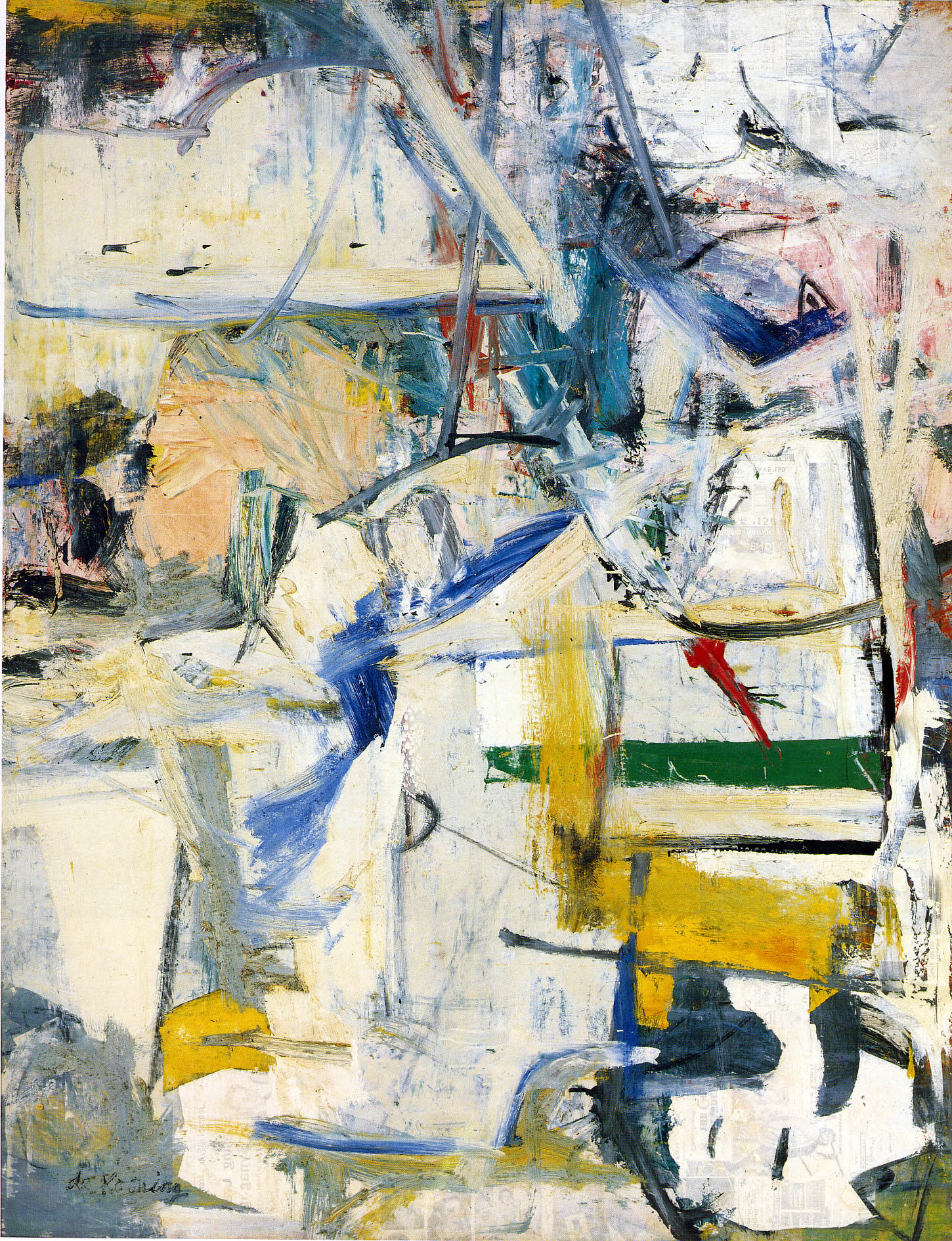Oil and newspaper transfer on canvas  
96 x 74" (243.8 x 188cm)  
Lent by The Metropolitan Museum of Art, New York. Rogers Fund  
© 2011 The Willem de Kooning Foundation / Artists Rights Society (ARS), New York