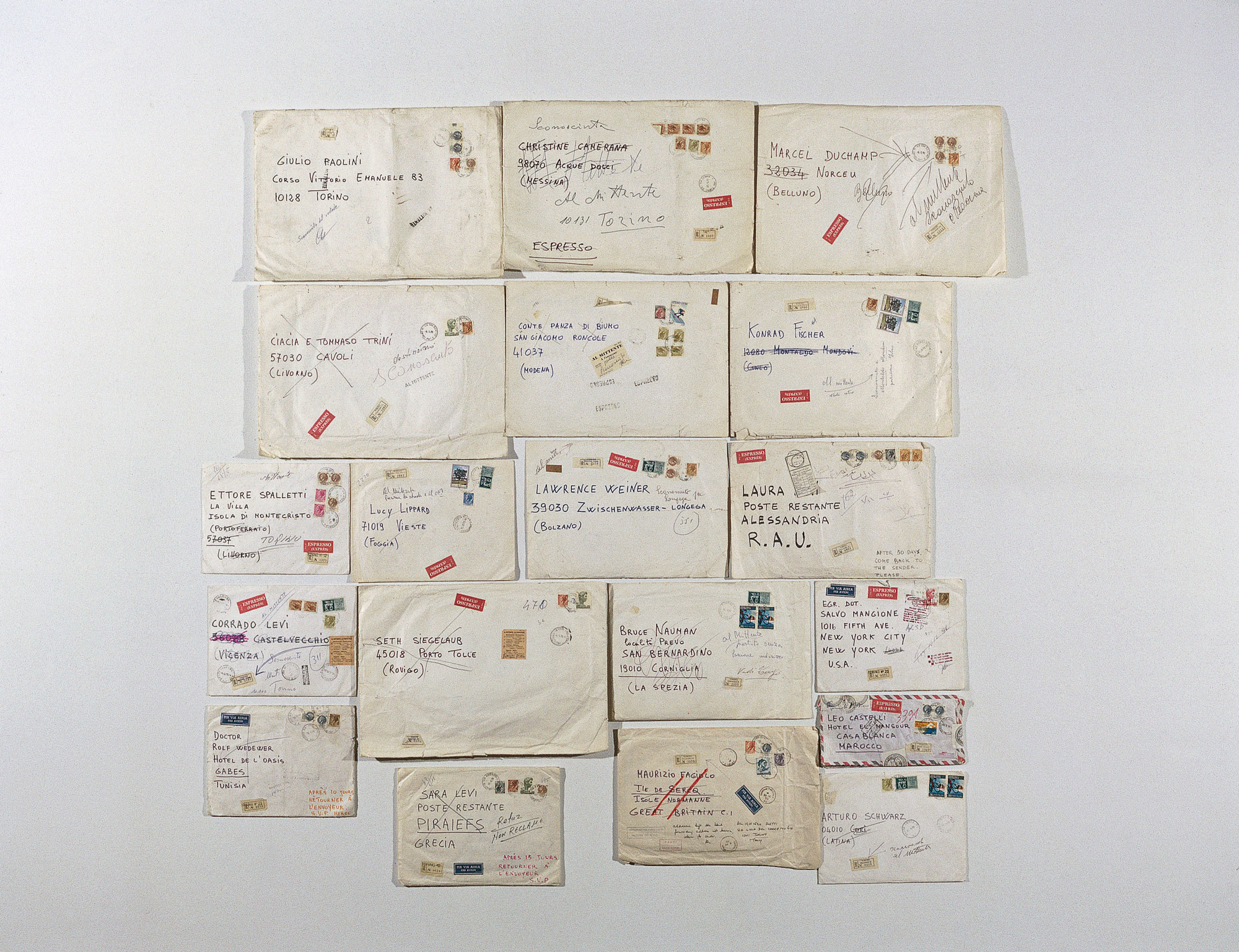 Nineteen envelopes with stamps  
 The Museum of Modern Art, New York.  
 Committee on Drawings Funds.