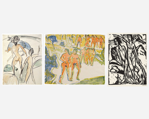 Ernst Ludwig Kirchner. Bather with Hat (Badende mit Hut). 1913
Ernst Ludwig Kirchner. Groups of Bathers (Gruppen Badender). 1909
Ernst Ludwig Kirchner. Two Bathers on the Beach (Zwei Badende am Strand). 1913