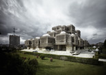 Andrija Mutnjaković (b. 1929). National and University Library of Kosovo, Pristina, Kosovo. 1971–82. Exterior view. Photo: Valentin Jeck, commissioned by The Museum of Modern Art, 2016