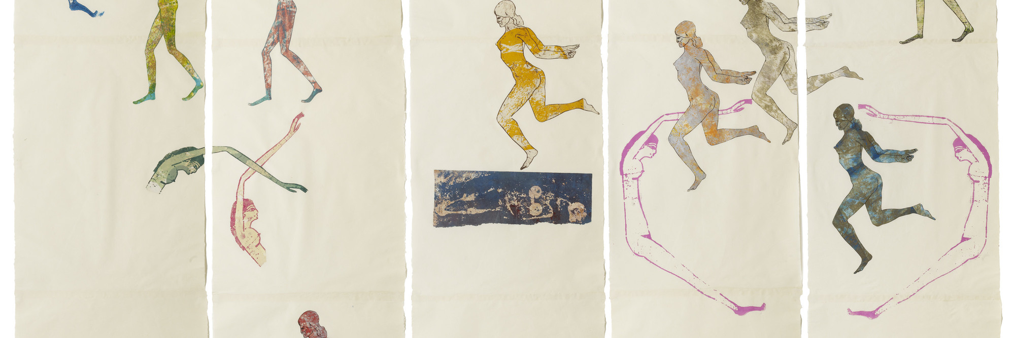 Nancy Spero. The Goddess Nut II. 1990. Handprinting and printed collage on paper, five panels, 7' x 9' 2" (213.4 x 279.4 cm) overall. © 2019 The Nancy Spero and Leon Golub Foundation for the Arts/Licensed by VAGA at ARS, NY, courtesy Galerie Lelong &amp; Co. Photo: Michael Bodycomb