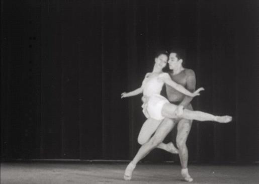 Unknown filmmaker. Ballet Society rehearsal for The Four Temperaments (still), November 20, 1946.16mm film transferred to video (black and white, silent) 27 min. The New York Public Library for the Performing Arts, Jerome Robbins Dance Division. © The George Balanchine Foundation
