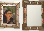 Frida Kahlo. Fulang-Chang and I. 1937 (assembled after 1939). In two parts, oil on composition board (1937) with painted mirror frame (added after 1939); and mirror with painted mirror frame (after 1939), framed painting, left 22 1/4 x 17 3/8 x 1 3/4" (56.5 x 44.1 x 4.4 cm); framed mirror, right 25 1/4 x 19 x 1 3/4" (64.1 x 48.3 x 4.4 cm). Mary Sklar Bequest. © 2019 Banco de México Diego Rivera Frida Kahlo Museums Trust, Mexico, D.F. / Artists Rights Society (ARS), New York