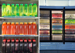 Josh Kline. Skittles. 2014. Commercial refrigerator, light box and blended liquids in bottles, 86 1/2 x 127 1/2 x 41" (219.7 x 323.9 x 104.1 cm). Fund for the Twenty-First Century