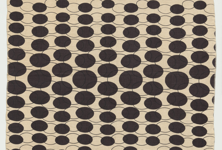 Joel Robinson. Ovals textile. c.1951-1955. Screenprinted linen, 50 × 34" (127 × 86.4 cm). Manufacturer: L. Anton Maix Fabrics, New York, NY. Committee on Architecture and Design Funds