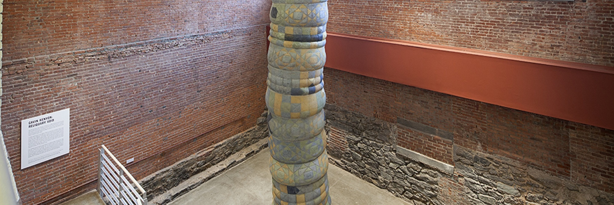 Gavin Kenyon. Pillar. 2014. Concrete, watercolor, steel. Courtesy the artist, Ramiken Crucible, New York, NY and Blum &amp; Poe, Los Angeles, CA. Installation view of Gavin Kenyon: Reliquary Void at MoMA PS1. Photo: Matthew Septimus.