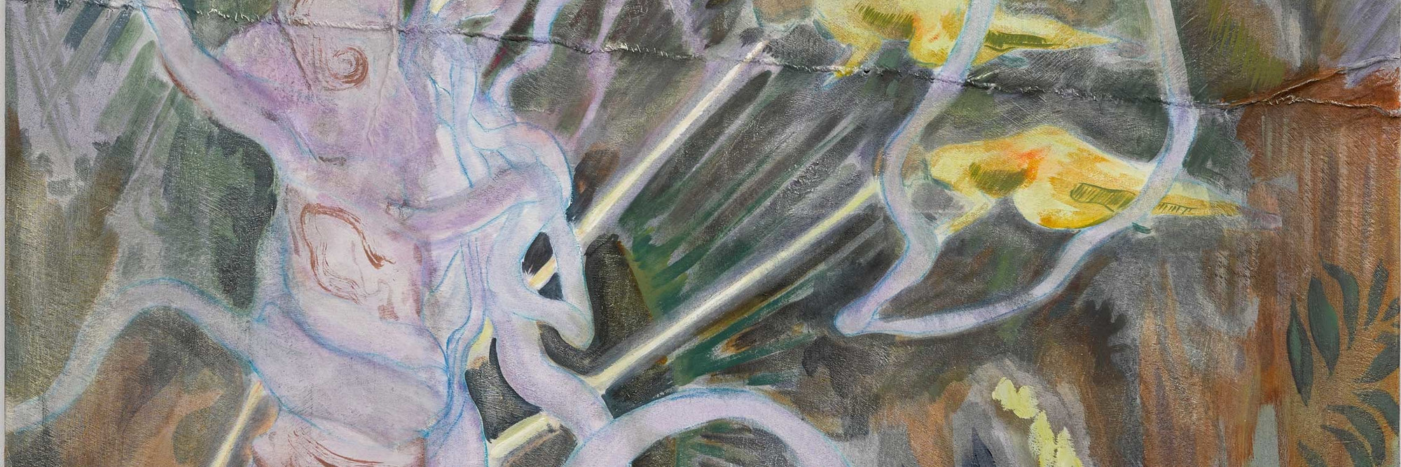 Michael Armitage. Seraph. 2017. Oil on lubugo bark cloth, 78 3/4 × 59 1/16" (200 x 150 cm). Private collection