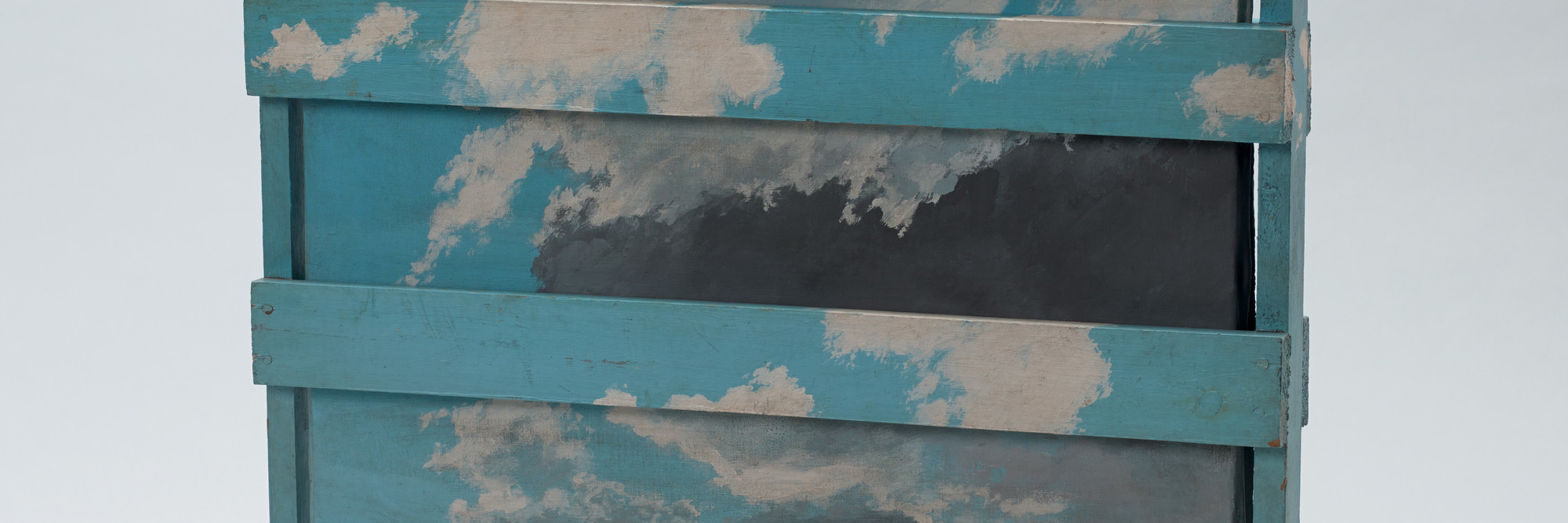 Geoffrey Hendricks. Sky Crated. 1965. Oil on canvas and wood, 38 1/8 × 26 1/2 × 3 1/8" (96.8 × 67.3 × 8 cm). The Gilbert and Lila Silverman Fluxus Collection Gift. © 2019 Geoffrey Hendricks