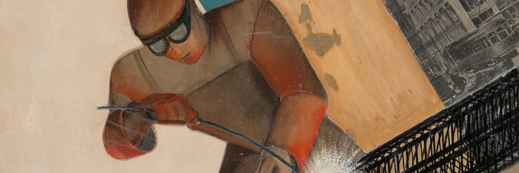 Valentina Kulagina (Russian, 1902–1907). Maquette for We Are Building (Stroim). 1929. Cut-and-pasted printed and painted paper, sandpaper, gouache, and pencil on paper, 22 5/8 × 14 1/4" (57.5 × 36.2 cm). The Museum of Modern Art, New York. The Merrill C. Berman Collection. Acquired through the generosity of Alice and Tom Tisch, Jo Carole and Ronald S. Lauder, Sue and Edgar Wachenheim III, David Booth, Marlene Hess and James D. Zirin, Marie-Josée and Henry R. Kravis, Jack Shear, the Patricia Bonfield Endowed Acquisition Fund for the Design Collection, Daniel and Jane Och, The Orentreich Family Foundation, Emily Rauh Pulitzer, The Modern Women’s Fund; and by exchange: Gift of Jean Dubuffet in honor of Mr. and Mrs. Ralph Colin, The Judith Rothschild Foundation Contemporary Drawings Collection, and the Richard S. Zeisler Bequest.