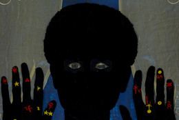 Betye Saar. Black Girl's Window (detail). 1969. Wooden window frame with paint, cut-and-pasted printed and painted papers, daguerreotype, lenticular print, and plastic figurine, 35 3/4 x 18 x 1 1/2" (90.8 x 45.7 x 3.8 cm). Gift of Candace King Weir through The Modern Women's Fund, and Committee on Painting and Sculpture Funds