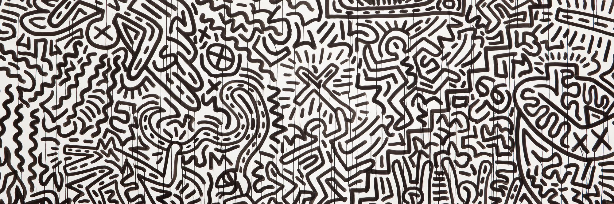 Keith Haring. Untitled. 1982. Ink on two sheets of paper, sheet: 72 × 671 1/2" (182.9 × 1705.6cm) Part (panel a): 72 × 360 3/4" (182.9 × 916.3 cm) Part (panel b): 72 × 310 1/4" (182.9 × 788 cm). Gift of the Estate of Keith Haring, Inc. © 2019 The Keith Haring Foundation