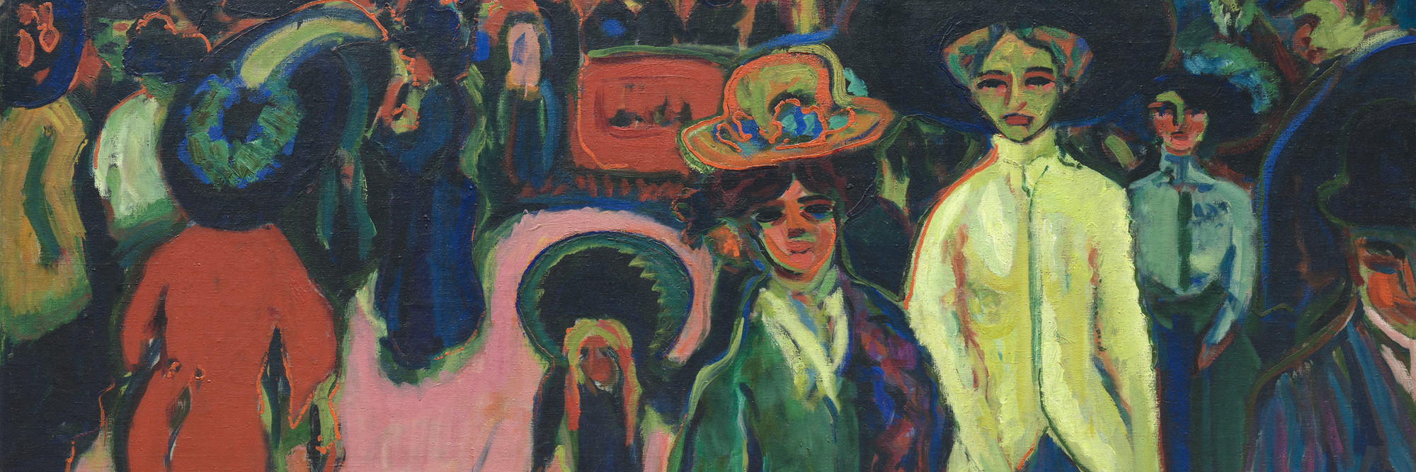 Ernst Ludwig Kirchner. Street, Dresden. 1908 (reworked 1919; dated on painting 1907). Oil on canvas, 59 1/4" x 6' 6 7/8" (150.5 x 200.4 cm) Purchase.